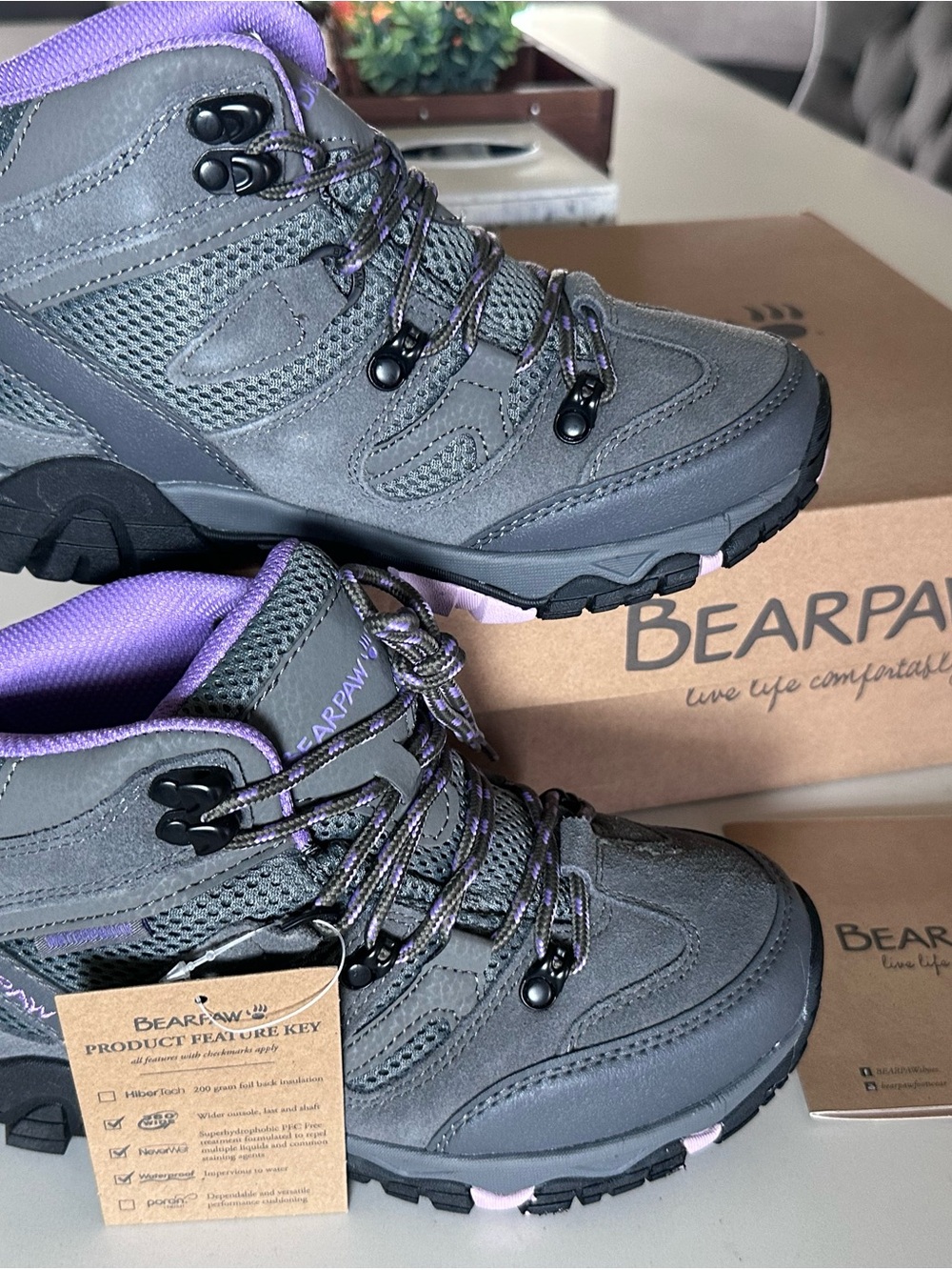 BearPaw Corsica Waterproof Gray and Purple Women's Trail Boots - Picture 3 of 14